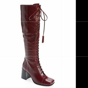 New Jeffrey Campbell Hunts Knee High Lace Up Red Boots